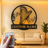 Personalized Harp LED Sign | Custom Metal Wall Art | Musician Gift & Music Room Decor | Luminous Instrument Accent