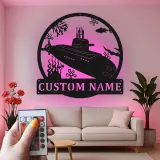 Insegna in metallo LED sottomarino | Regalo personalizzato per veterano della Marina | Decorazione nautica personalizzata per man cave o ufficio