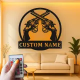 Décoration murale en métal LED personnalisée de revolver - Cadeau unique pour les passionnés d'armes