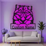 Cartel de metal LED de gato persa personalizado, regalo para amantes de mascotas, decoración para dormitorio o sala de estar 2