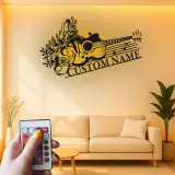 Personalized Guitar LED Sign | Custom Metal Wall Art for Music Room | Floral Musician Gift | Boho Home Decor