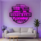 Personalisiertes Truck Garage LED Licht Metallschild - Geschenk für Auto-Enthusiasten - Garagenwanddekoration
