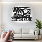 Insegna in metallo personalizzata con luce LED a forma di camion betoniera regalo per lavoratori edili decorazione per garage o ufficio