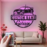 Personalisierte LED-beleuchtete Metall-Wandkunst für die Garage – Geschenk für Autofans, Garagen-Dekoschild
