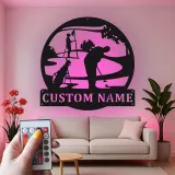 Custom Golf LED Metal Sign | Personalized Golfer Name Art | Man Cave & Home Bar Decor | Backlit Wall Art