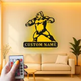 Arte murale in metallo LED con gorilla | Insegna personalizzata con nome per man cave | Arredo personalizzato con fauna selvatica | Silhouette animale retroilluminata
