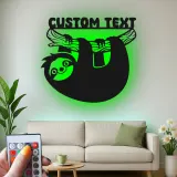 Personalized Sloth Nursery Sign | Custom Name LED Metal Art | Kids Room Night Light | Boho Wildlife Decor