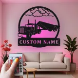 Insegna in Metallo per Camion Semi Personalizzata | Arte Murale LED per Garage o Man Cave | Regalo Personalizzato per Camionisti | Decorazione Silhouette Hauler