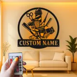 Custom Barber Shop Led Light Metal Wall Art Personalized Gift for Barbers Salon Decor with Name