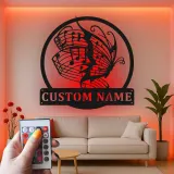 Insegna in metallo personalizzata con note musicali e farfalla luce LED regalo per amanti della musica decorazione per camera da letto o studio