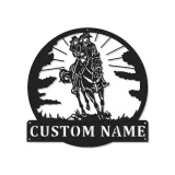 Décoration murale en métal personnalisée représentant un couple de cowboys à cheval avec rétroéclairage LED - Cadeau western - Décor rustique pour la maison