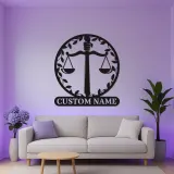 Panneau balance de la justice pour avocat | Décoration murale en métal LED personnalisée | Décor sur mesure pour cabinet d’avocat | Cadeau pour avocat