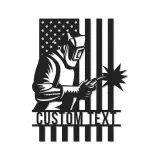 Insegna in metallo personalizzata con saldatore e bandiera americana retroilluminata, regalo personalizzato per decorare officine di saldatori