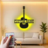 Insegna LED personalizzata a forma di chitarra | Arte murale con nome del musicista | Decorazione in metallo per studio musicale | Regalo per chitarristi