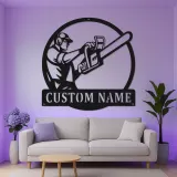 Personalisierte Arborist Metalltafel | Kettensäge LED Wandkunst | Individuelle Logger Dekoration | Geschenk für Outdoor-Enthusiasten & Baumdienst