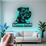 Custom Schnauzer LED Sign | Personalized Metal Pet Portrait | Modern Dog Lover Wall Art for Home