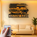 Décoration murale en métal personnalisée de voiture classique avec rétroéclairage LED - Cadeau pour passionnés de voitures - Décor de garage ou de man cave 1