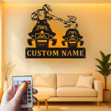 Arte de Metal de Motociclismo Padre e Hijo | Cartel Personalizado LED para Papá | Decoración de Silueta de Rider Personalizada