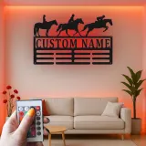 Décoration murale en métal personnalisée pour cavalier équestre avec rétroéclairage LED - Cadeau pour les amoureux des chevaux, décoration de stabulation ou de sellerie