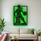 Custom Female Basketball Player Led Light Metal Wall Art Personalized Athlete Gift Game Room Sports Decor