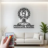 Cartel de metal personalizado con luz LED de meditación de yoga, regalo personalizado para amantes del yoga, decoración zen para sala de meditación