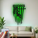 Personalized Lineman Gift | LED American Flag Metal Wall Art | Custom Electrical Worker Sign for Garage or Office