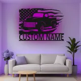 Personalisierter Vintage-Truck mit amerikanischer Flagge LED-Licht Metall-Wandkunst Geschenk für Ihn Garagen- oder Männerecken-Dekor