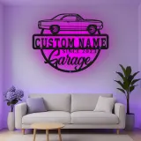 Insegna in metallo LED personalizzata per garage con auto muscolare regalo per appassionati di auto decorazione man cave 1