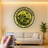 Insegna in metallo personalizzata con luce LED per locomotiva a vapore regalo per appassionati di treni decorazione man cave