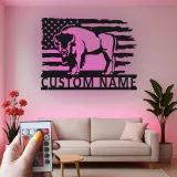 Décoration murale en métal LED personnalisée avec un bison et le drapeau américain - Cadeau patriotique pour lui, décoration rustique pour un homme