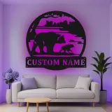 Cartel de metal LED Familia de Osos personalizado Regalo de naturaleza para familias Decoración de cabaña o sala