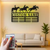Décoration murale en métal personnalisée pour cavalier équestre avec rétroéclairage LED - Cadeau pour les amoureux des chevaux, décoration de stabulation ou de sellerie