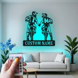 Custom Motocross Couple Led Light Metal Wall Art Personalized Gift for Bikers Garage or Man Cave Decor 1