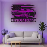 Décoration murale en métal personnalisée de voiture classique avec rétroéclairage LED - Cadeau pour passionnés de voitures - Décor de garage ou de man cave 1