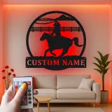 Custom Cowboy Rodeo Led Light Metal Wall Art Personalized Western Gift for Him Ranch Living Room Decor
