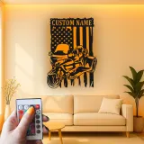 Art Métal LED Moto Personnalisé | Panneau Biker Drapeau Américain | Décor de Garage & Man Cave | Cadeau Unique pour Motard