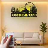 Cartel de pesca personalizado con luz LED | Arte mural de metal personalizado para casa de campo | Regalo para pescador y angler