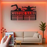 Custom Swimmer LED Medal Hanger | Personalized Metal Wall Art | Swim Team Gift | Athletic Display Decor