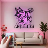 Arte da parete LED in metallo con Pastore Tedesco | Insegna personalizzata con nome del cane | Regalo commemorativo personalizzato per amanti dei cani