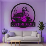 Custom Duck Family Led Light Metal Wall Art Personalized Nature Lover Gift Living Room Wildlife Decor
