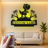 Cartel de metal LED de dinosaurio personalizado para regalo de habitación infantil, decoración de guardería con diseño de T-Rex