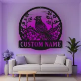 Insegna in metallo LED personalizzata con cardinale - Regalo per amanti della natura, decorazione per giardino e patio