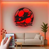 Letrero metálico personalizado de portero | Arte mural LED de fútbol | Decoración con nombre a medida para habitación del jugador | Regalo para aficionados al deporte