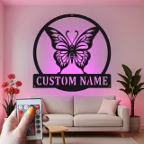 Décoration murale en métal personnalisée avec lumière LED en forme de papillon - Cadeau pour les amoureux de la nature, décoration de chambre ou de nursery