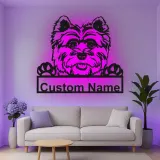 Cartel de metal LED personalizado de Yorkie, regalo para amantes de los perros, decoración para la sala de estar
