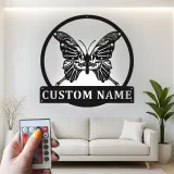 Insegna in metallo personalizzata con farfalla e teschio luce LED regalo unico per amanti del goth decorazione per camera da letto o soggiorno