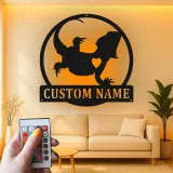 Cartel de metal personalizado con luz LED de dragón barbudo Regalo para amantes de reptiles Decoración de dormitorio o salón 2