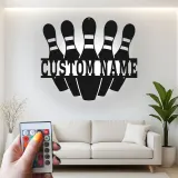 Insegna in metallo LED personalizzata con birilli da bowling - Regalo per appassionati di bowling e decorazione per sala giochi 2