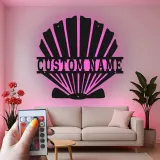 Décoration murale en métal en forme de coquillage | Panneau LED personnalisé pour décor côtier | Cadeau nautique inspiré de l'Art Déco pour maison de plage ou entreprise