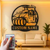 Personalized Road Roller Metal Sign | LED Lighted Heavy Equipment Art | Custom Name Construction Vehicle Decor | Gift for Operator